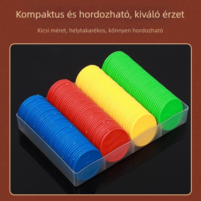 Műanyag játékchippek, dobozos készlet, 160 darab, sakk- és kártyajátékhoz, Chip Box márka, 37-denomináció