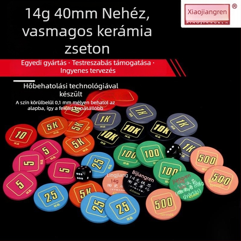40 mm kerámia póker zsetonok vasmaggal Texas Hold'emhez
