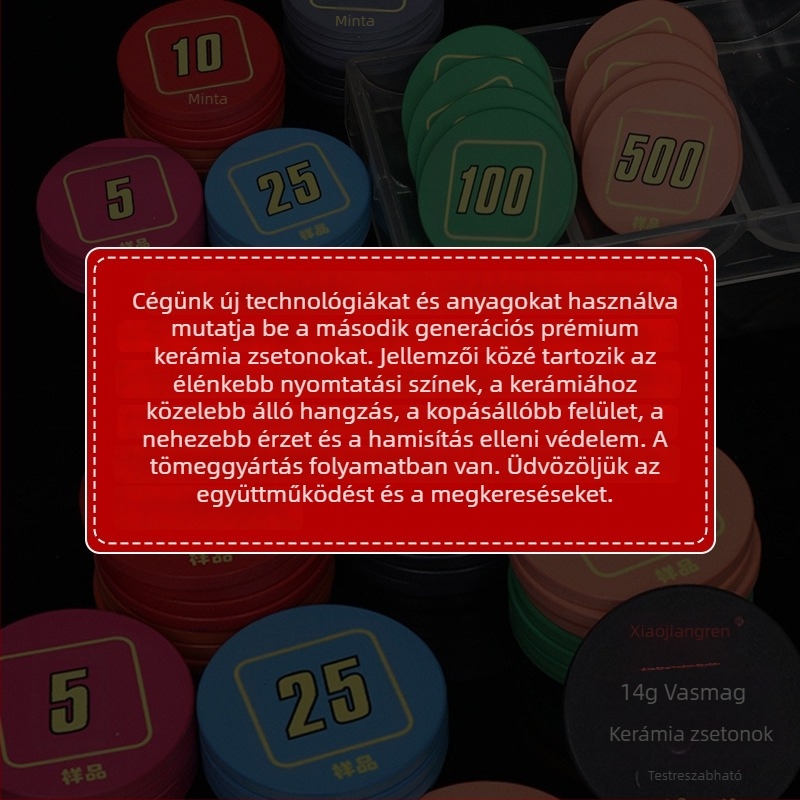 40 mm kerámia póker zsetonok vasmaggal Texas Hold'emhez