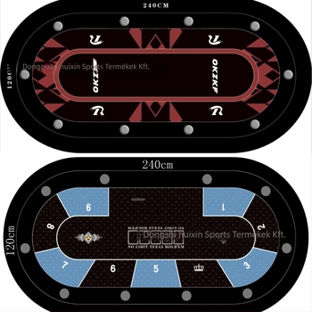 Texas Hold'em pókerasztal felület, személyre szabott kerámia zsetonokkal és háromvédelmet nyújtó velúr szövettel (Anyag: háromvédelmet nyújtó velúr; Zsetonok: kerámiák; Zseton méretek: 2400/2600/2800/3000)