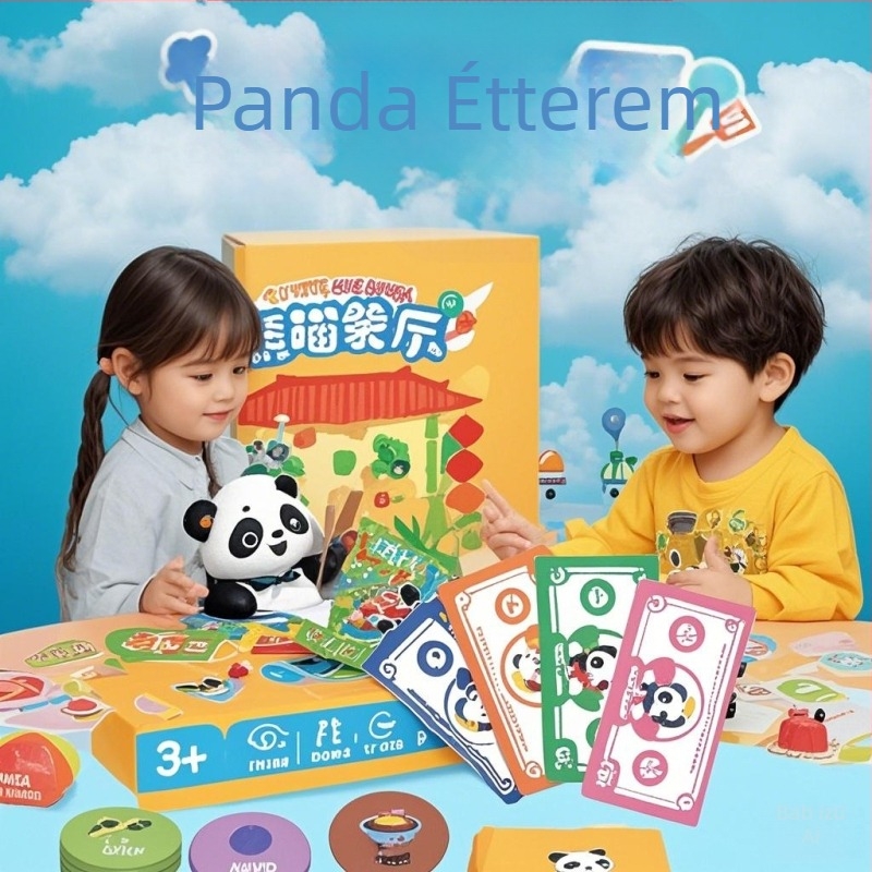 Panda Restaurant kártyás társasjáték 4–6 éveseknek, puzzle funkció, intellektuális fejlesztés és kéz- és agykoordináció