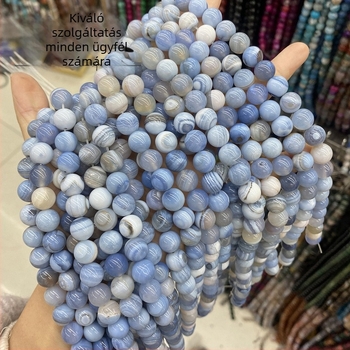 DIY ékszerekhez készült selyemszálú agát gyöngyök, kék csíkos, félkész természetes kő