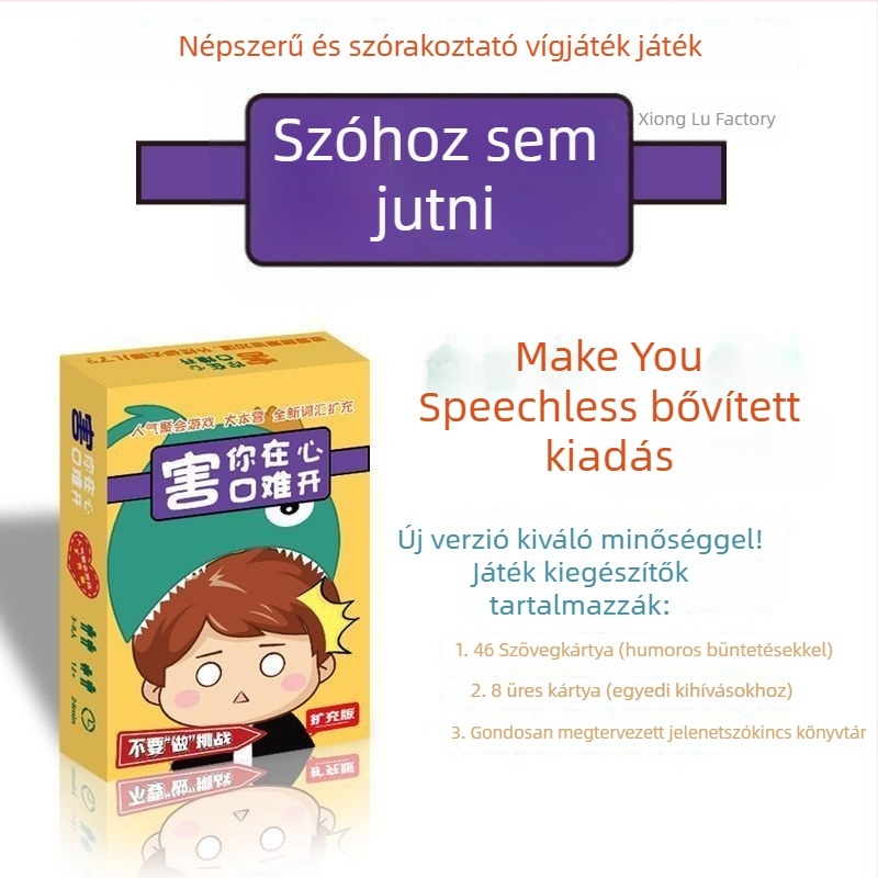 Társasjáték-kártyák — szórakozás, rejtvény; Anyag: Papír; Csomagolás: Színes doboz; Alkalmas 7–14 éveseknek