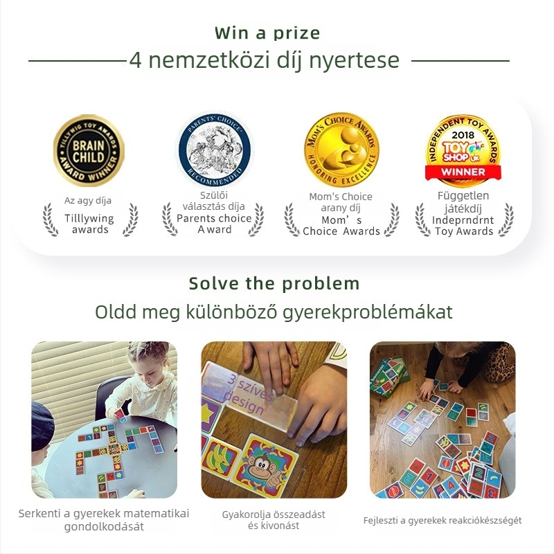 Oktató társasjáték-kártyák - korai matematika tanulás, fejleszti a kéz-szem koordinációt, papír alapanyag, 0–6 éveseknek
