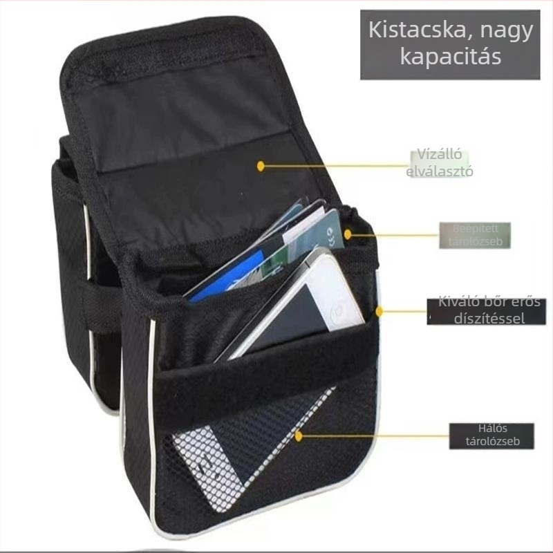 Hegyi kerékpár első felső cső táska, kanvas anyag, belső bélés, márka YX