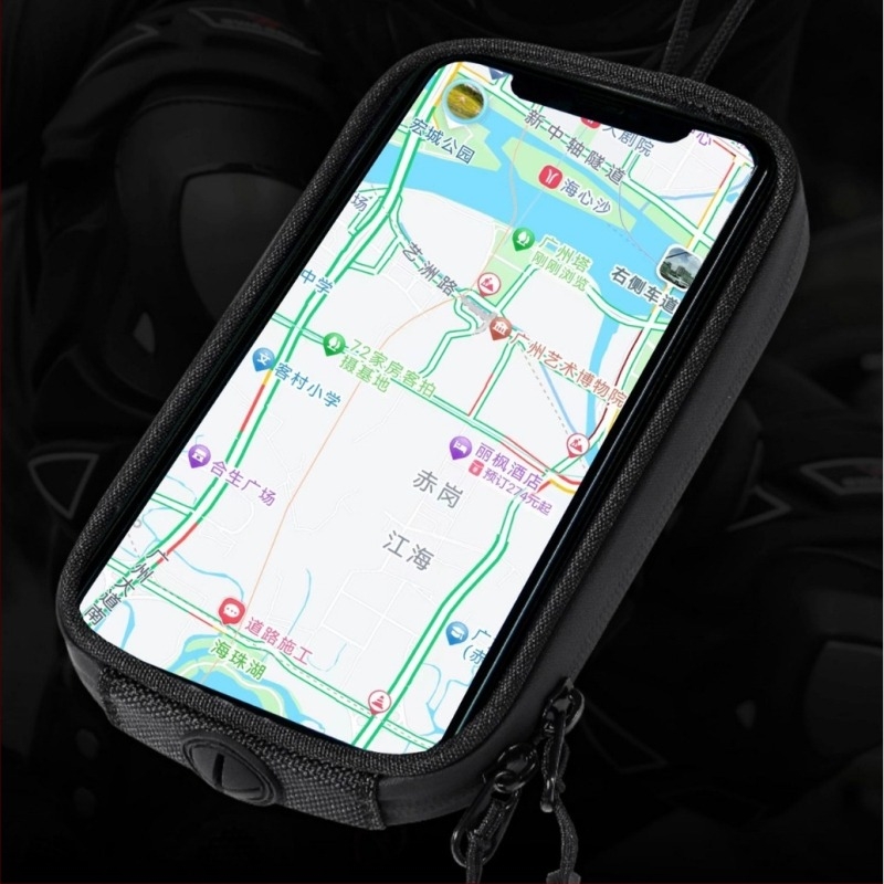 Kompakt telefon-tartó táska kerékpározáshoz és motorkerékpárhoz; navigációs táska érintőképernyővel, nylon, vízálló, 0,5 L