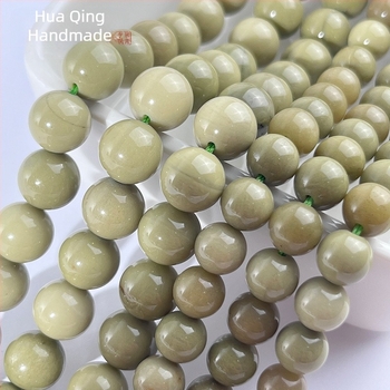 Természetes Alxa achát szabad gyöngyök, félkész, matcha színű, 10 mm, ékszerkészítéshez karkötő- és nyaklánc készítéséhez