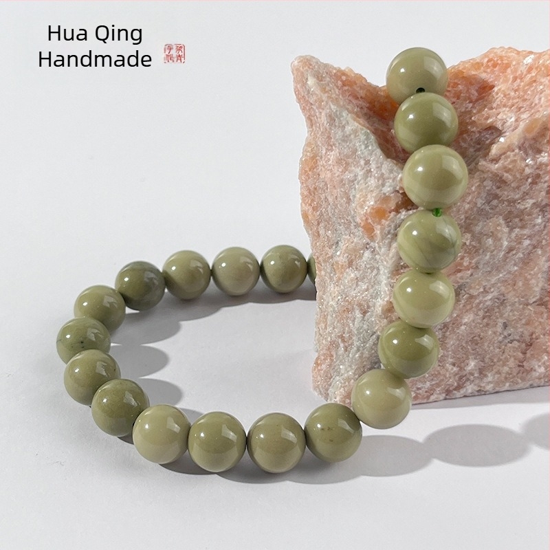 Természetes Alxa achát szabad gyöngyök, félkész, matcha színű, 10 mm, ékszerkészítéshez karkötő- és nyaklánc készítéséhez