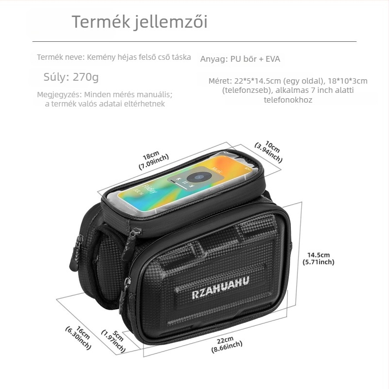 Kerékpárváz táska, kemény héj, vízálló, 1.2 L, modell YA658, béléssel