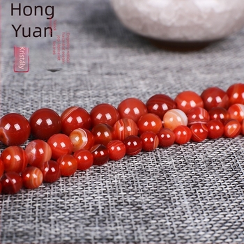 Agát szabad gyöngyök DIY ékszerekhez – kör alakú gyöngyök csíkos mintával, megmunkált és polírozott, új kínai stílus