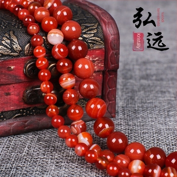 Agát szabad gyöngyök DIY ékszerekhez – kör alakú gyöngyök csíkos mintával, megmunkált és polírozott, új kínai stílus