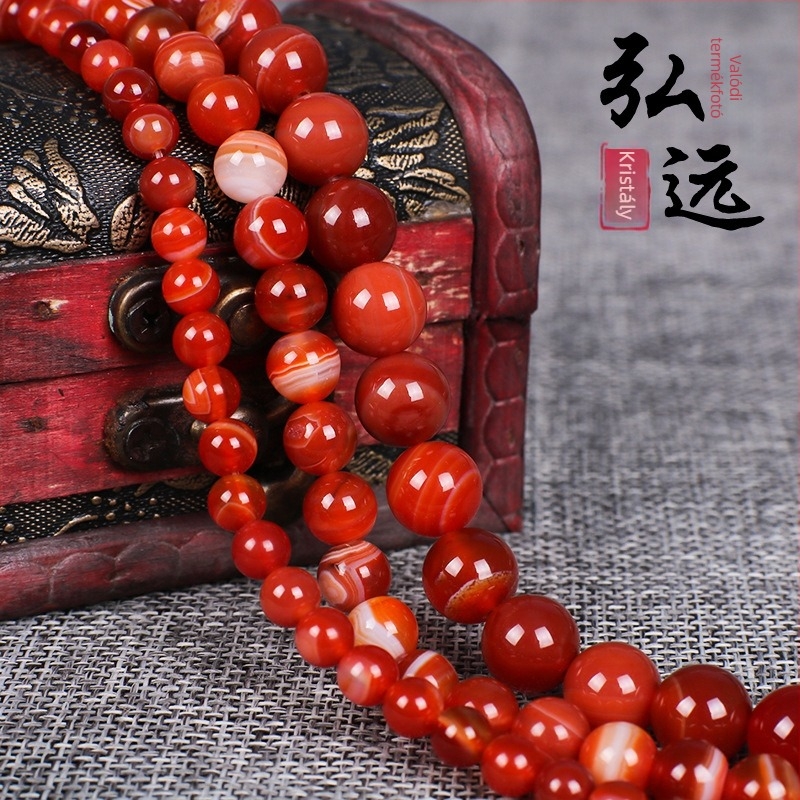 Agát szabad gyöngyök DIY ékszerekhez – kör alakú gyöngyök csíkos mintával, megmunkált és polírozott, új kínai stílus