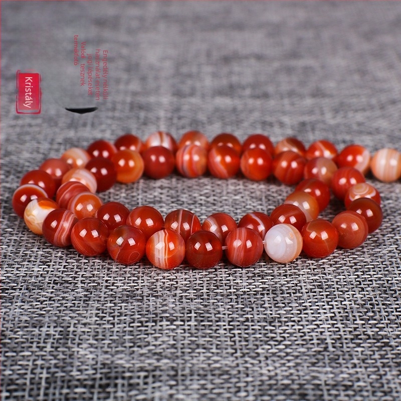 Agát szabad gyöngyök DIY ékszerekhez – kör alakú gyöngyök csíkos mintával, megmunkált és polírozott, új kínai stílus