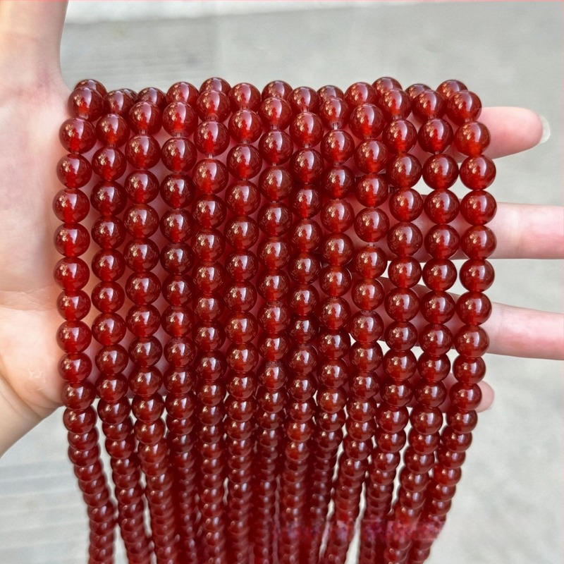 Piros achát kerek gyöngyök DIY karkötőhöz – félkész ékszerkészítő alkatrészek, méretek 2–16 mm