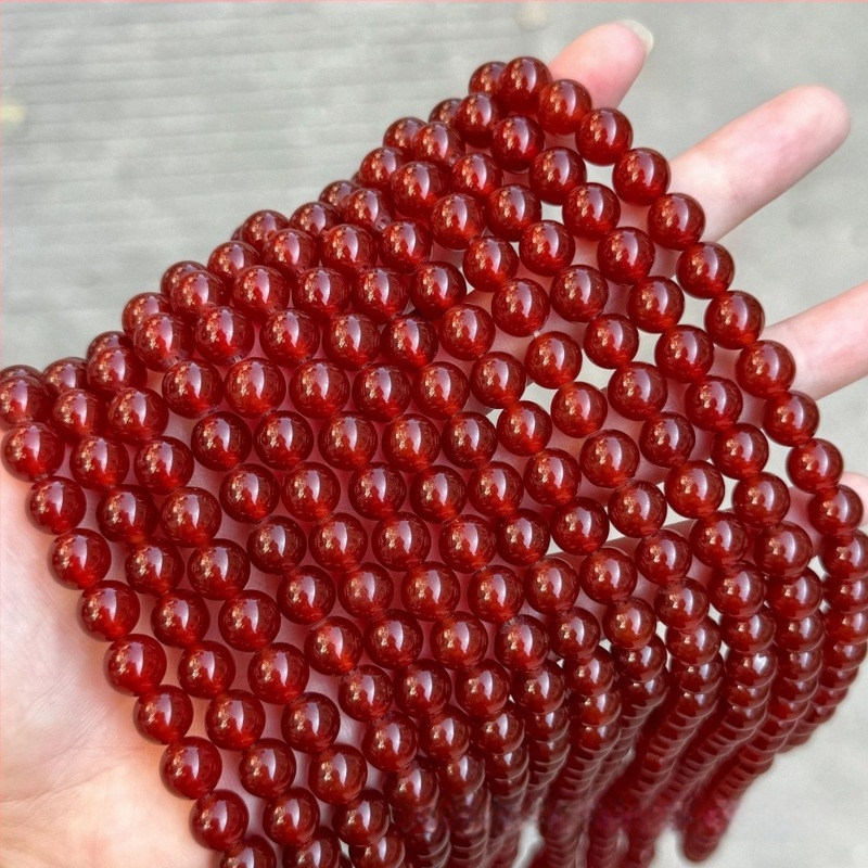 Piros achát kerek gyöngyök DIY karkötőhöz – félkész ékszerkészítő alkatrészek, méretek 2–16 mm