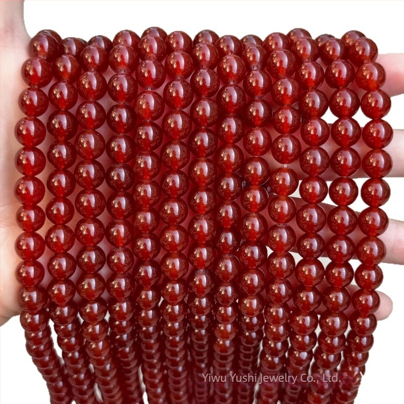 Piros achát kerek gyöngyök DIY karkötőhöz – félkész ékszerkészítő alkatrészek, méretek 2–16 mm