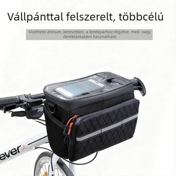 Nagy kapacitású kerékpár első táska vállpánttal, vízálló, fényvisszaverő, többfunkciós