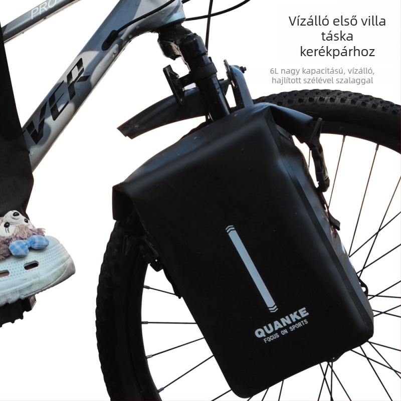 Elővillás táska mountain bike-hoz, vízálló PVC, 6 L kapacitás, csomagtartóhoz rögzíthető, önállóan leválasztható