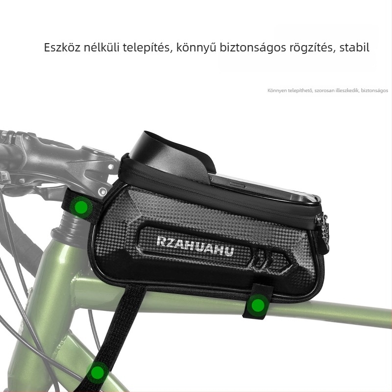 Kerékpár felsőcső táska merev házzal – PU bőr, 1,5 L kapacitás, Modell 30120108/072, márka RZAHUAHU, érintőképernyős telefon-tároló