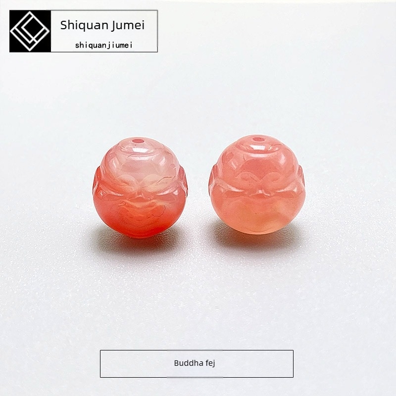 Achátból készült szabad gyöngyök Buddha-fej mintával, gömbölyű gyöngyök, gyöngyházfényű bevonat