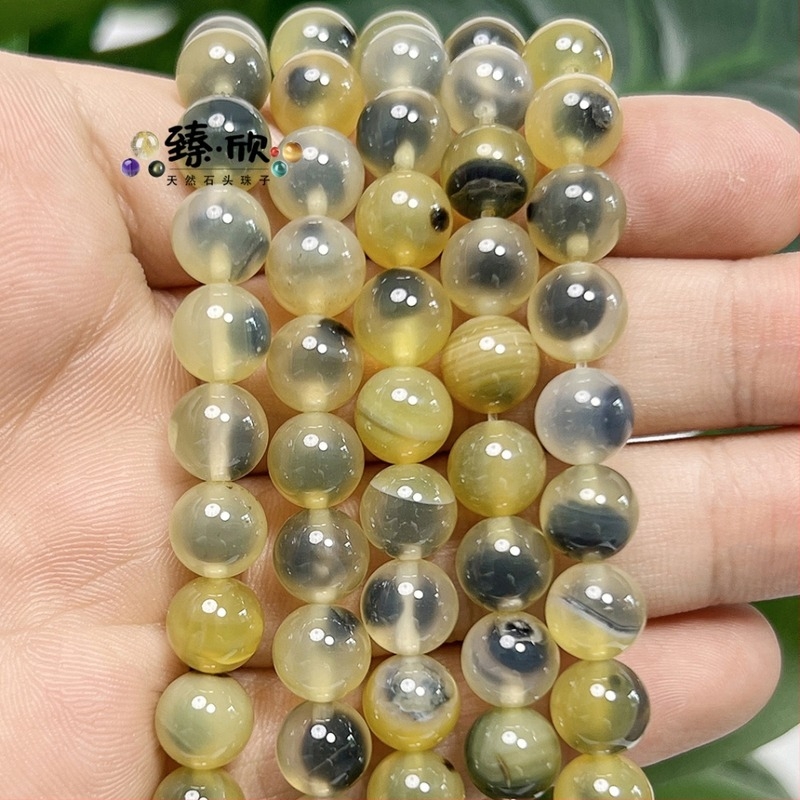 8 mm sárga achát gyöngyök DIY ékszerekhez — karkötő alkatrészek, kör alakú gyöngyök