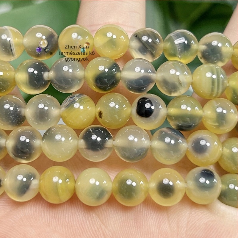 8 mm sárga achát gyöngyök DIY ékszerekhez — karkötő alkatrészek, kör alakú gyöngyök