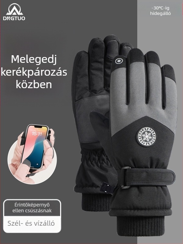Uniszex téli érintőképernyős kesztyűk, vastagok és vízállóak kerékpárhoz poliészterből