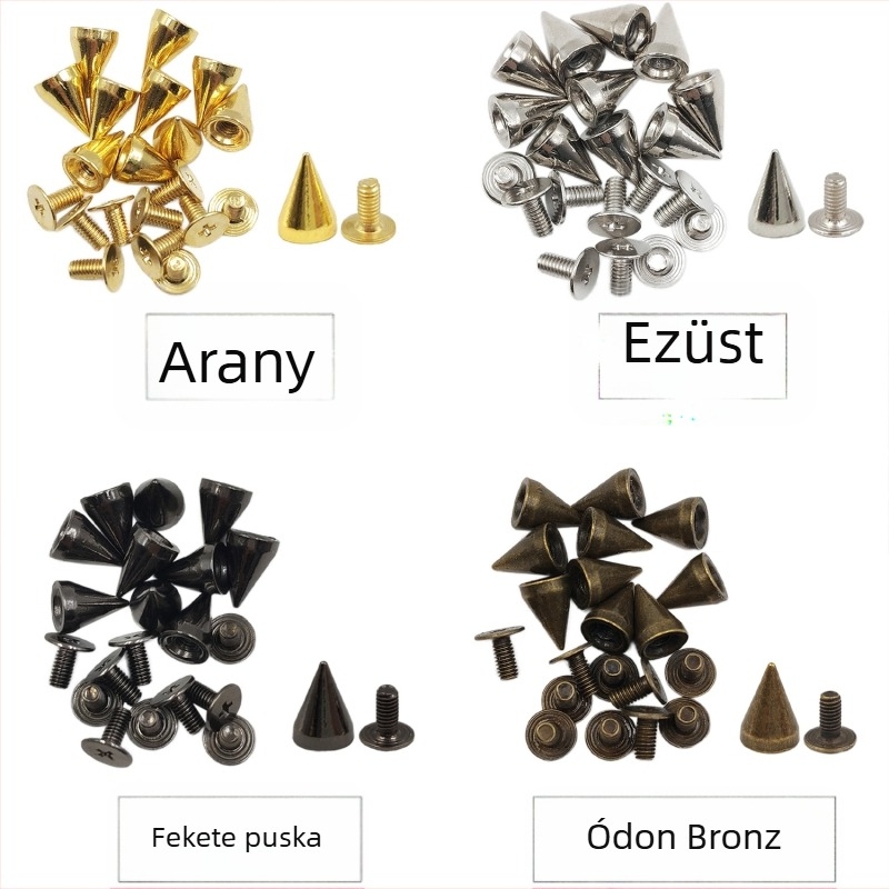 100 darabos bőr szegecs készlet, kúpos fejű, dekoratív fém szegecsek ruhákhoz — Huafei