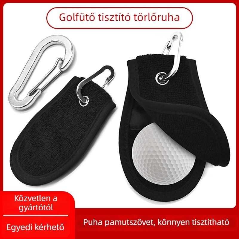 Golflabda tisztító kendő, hordozható kétoldalas törölköző, pamut terry anyagból, logó nyomtatás elérhető, személyre szabható