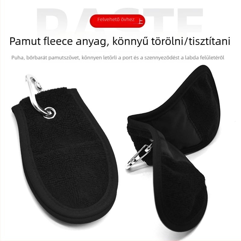 Golflabda tisztító kendő, hordozható kétoldalas törölköző, pamut terry anyagból, logó nyomtatás elérhető, személyre szabható