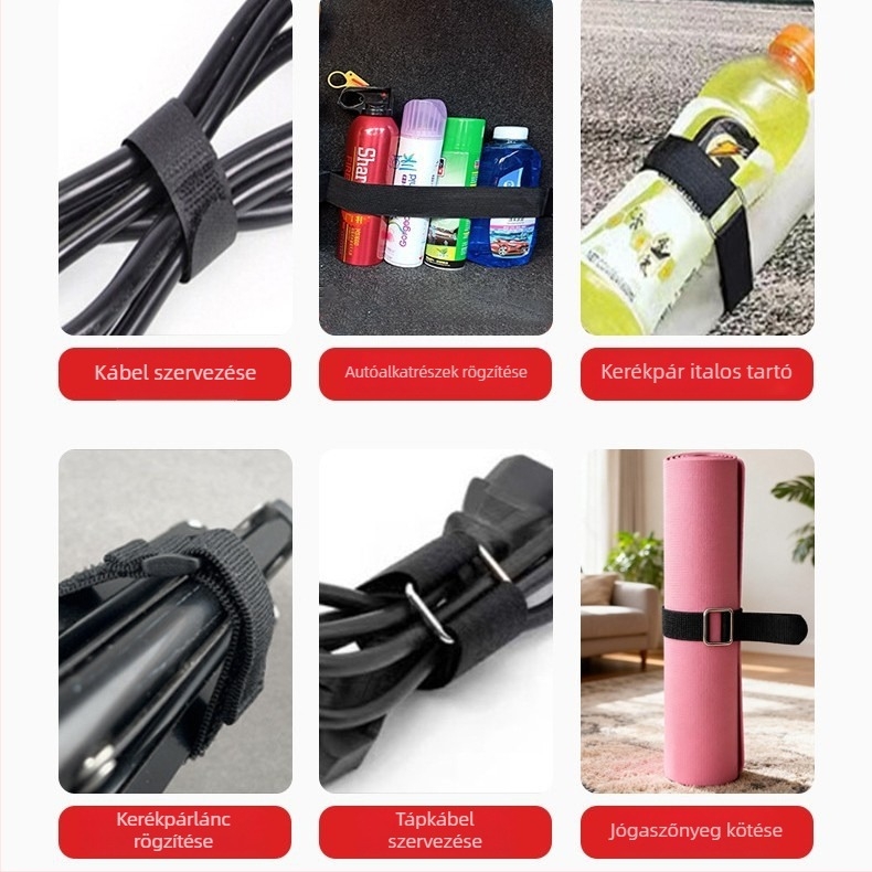 Színes Velcro-szalagok a vezetékek rendezésére, fordított csattal