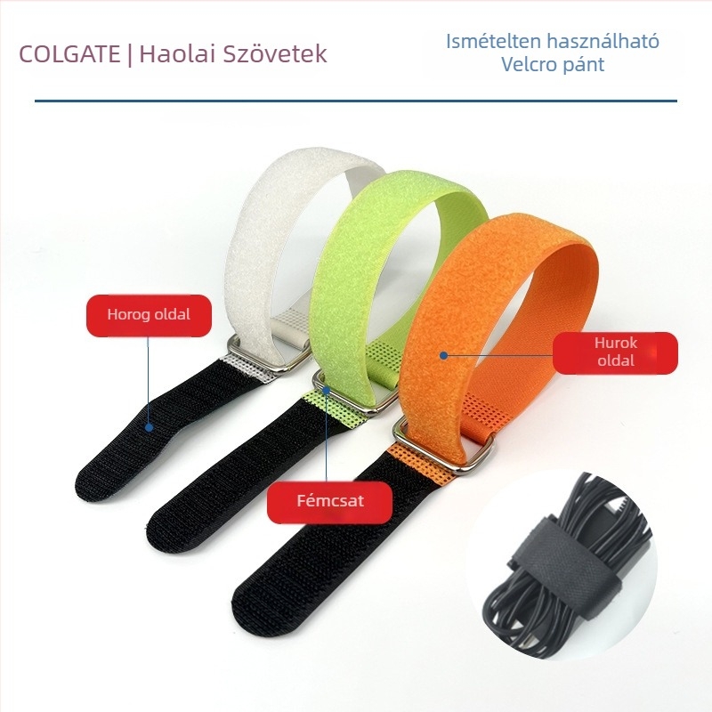 Színes Velcro-szalagok a vezetékek rendezésére, fordított csattal