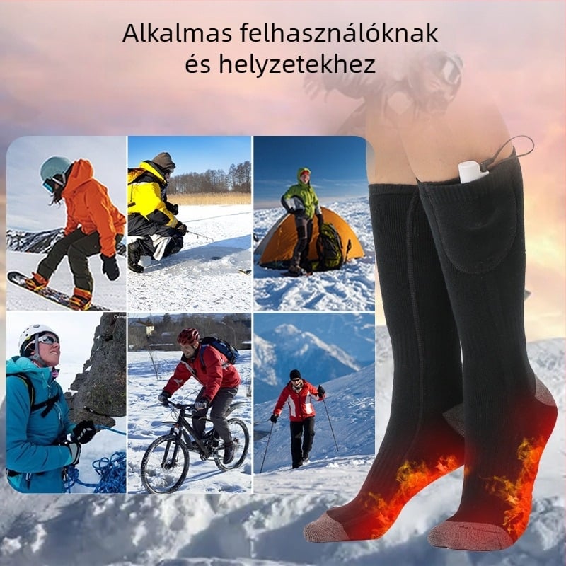 Teljes talp melegítő zokni – újratölthető polimer lítium akkumulátor, USB/duális használat, kültéri síeléshez, uniszex, modell Ys 8006, 3.7V, 4W