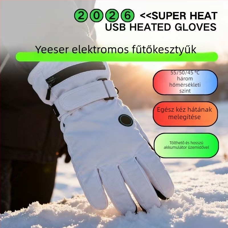 Melegített bőrkesztyűk USB-s táplálású felnőtteknek, uniszex – kerékpározáshoz és síeléshez