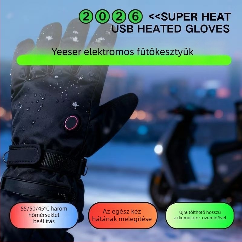 Melegített bőrkesztyűk USB-s táplálású felnőtteknek, uniszex – kerékpározáshoz és síeléshez