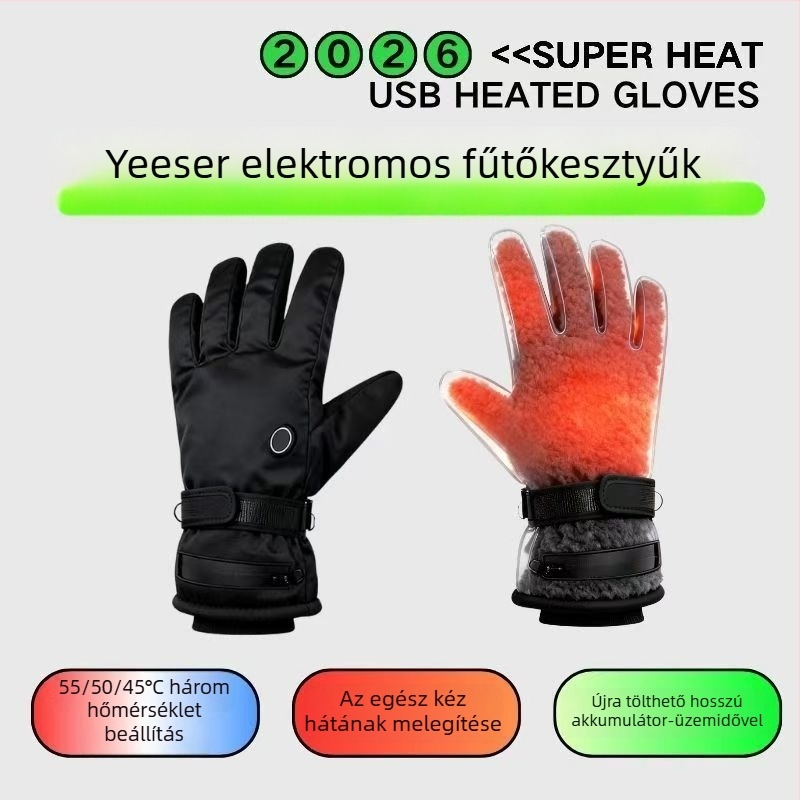Melegített bőrkesztyűk USB-s táplálású felnőtteknek, uniszex – kerékpározáshoz és síeléshez