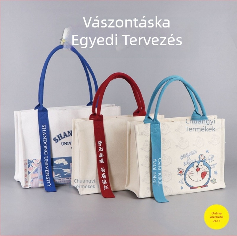 Vászon bevásárló táska szalag díszítéssel és gyorsított logónyomtatással; testre szabható, márka Chuangyi, tolerancia 0.5-2 cm