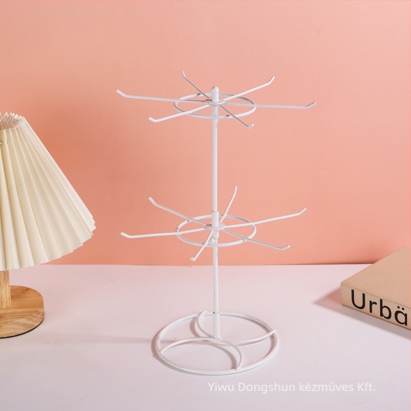 Kétszintes forgó vas ékszertartó – geometrikus dizájn, fém kiállító állvány karperecek és fülbevalók számára