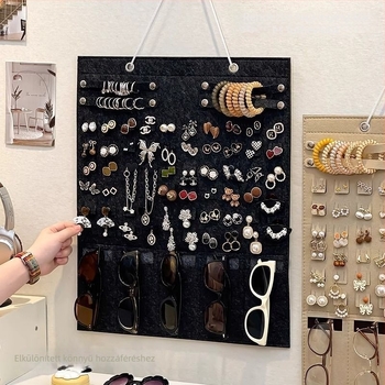 Belon felt ékszerek falra szerelhető tárolója, nem szőtt textile, kampóval történő rögzítés, 1 réteg