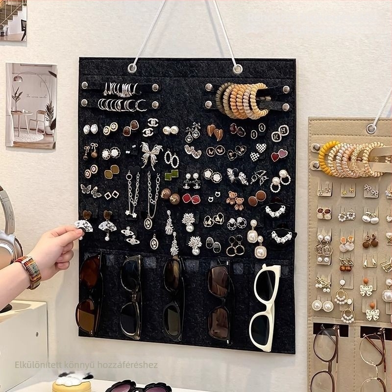 Belon felt ékszerek falra szerelhető tárolója, nem szőtt textile, kampóval történő rögzítés, 1 réteg