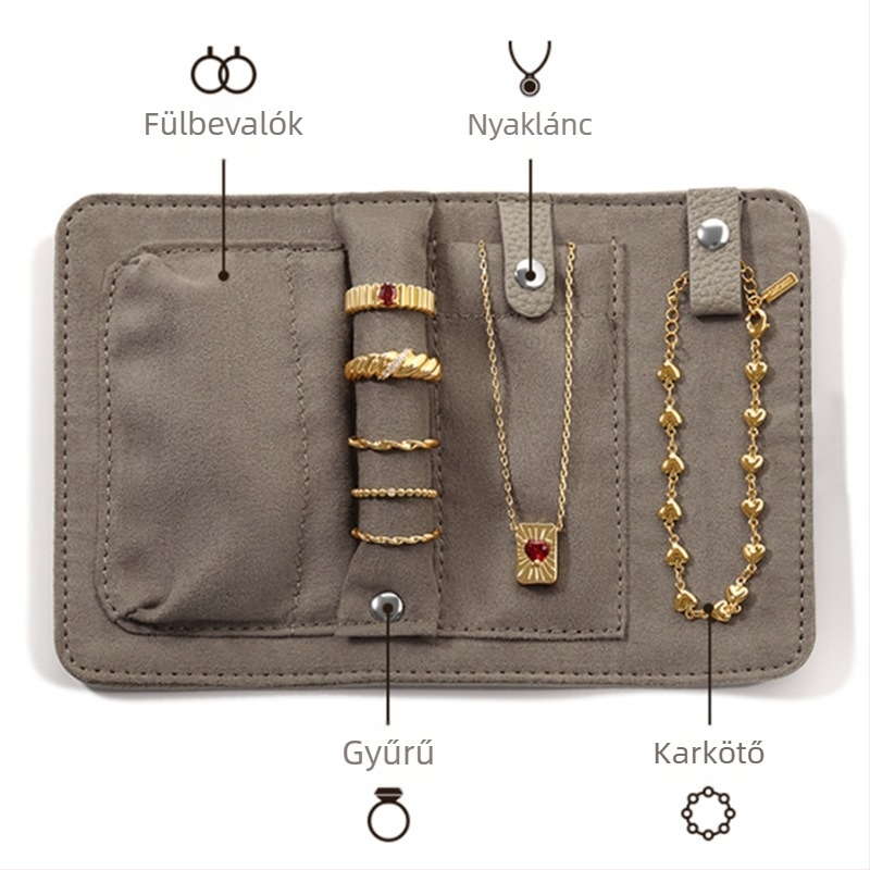 Puha bőr ékszer rol táska gyűrűk és karkötők tárolására, koreai stílusú clutch
