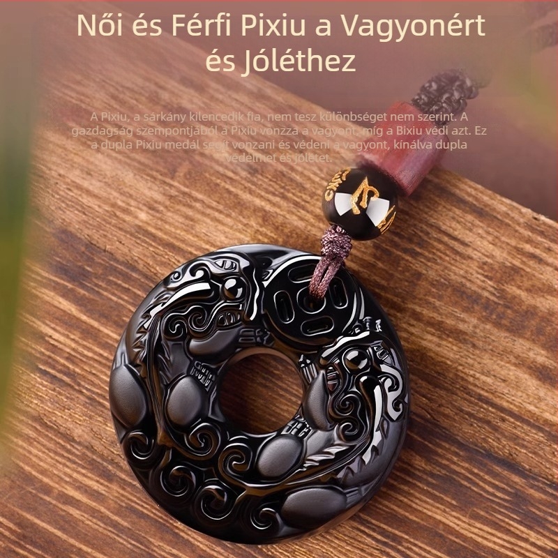 Obszidián medálos nyaklánc, polírozott felület, kínai stílus (irodalmi retro), Aolan Jewelry, nyár 2025 megjelenés