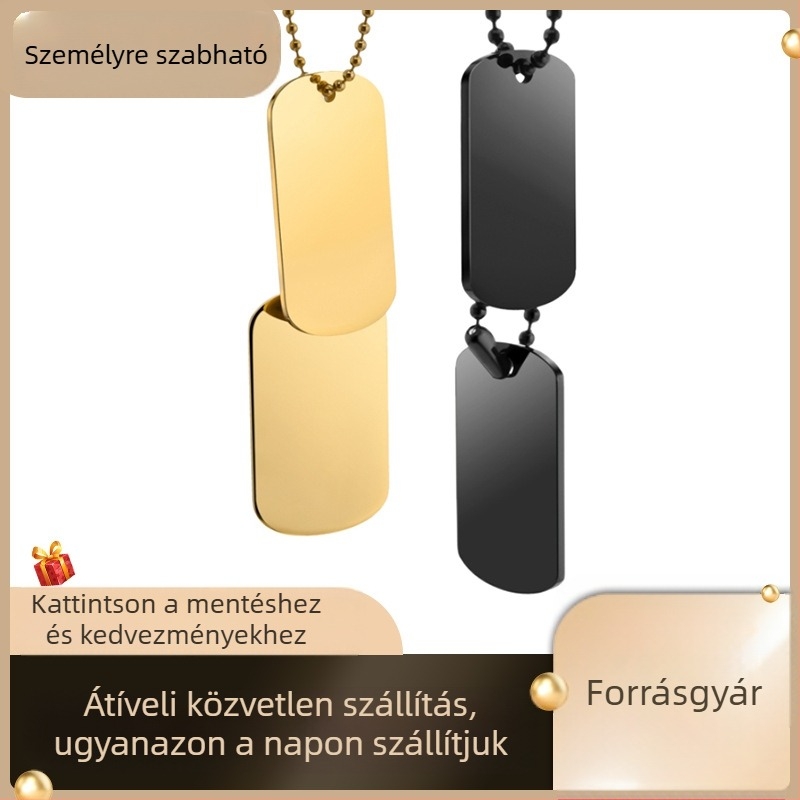 Unisex nyaklánc személyre szabott gravírozott fotómedállal, titán acél, golyós lánc, geometrikus dizájn