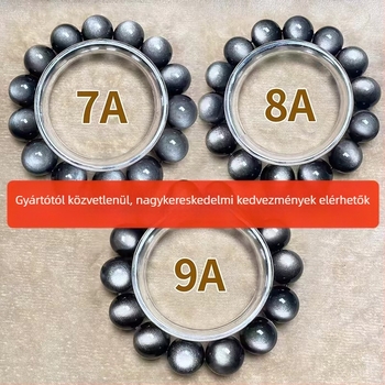 Obszidián karkötő kettős kerek szem dizájnnal, polírozott, uniszex ékszer kristályokkal