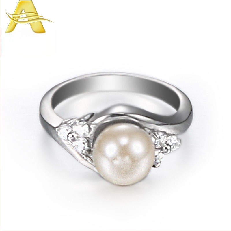 Rozsdamentes acél gyűrű, gyöngy beépítés, geometriai dizájn, nőknek, divat OL, Aohongyang ékszer