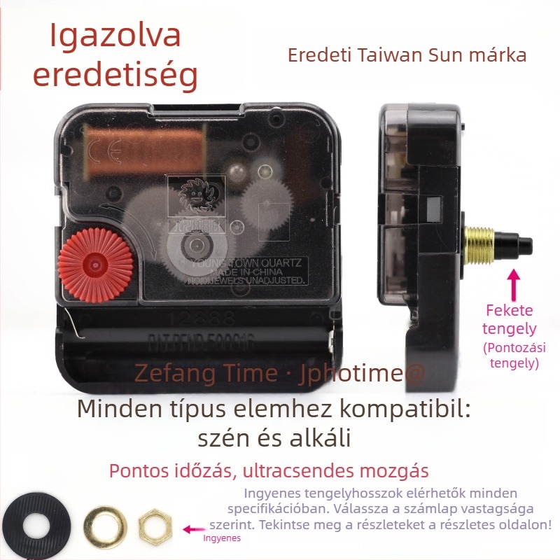 Kvarc óramű halk járással 12888 — Seiko tengely; műanyag ház; csomagolás 500 db; Sun Card márka