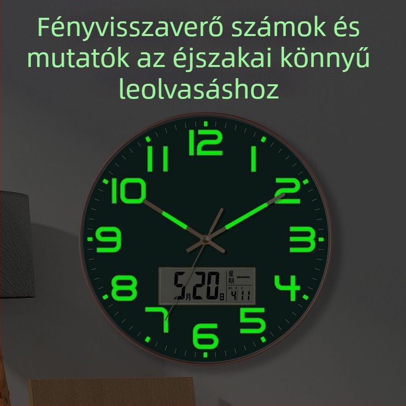 Színes, fénylő falióra naptárral – modern, minimalist design a nappaliba, csendes járású mozgás