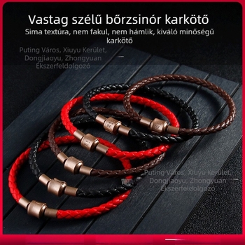 Zhou Sheng stílusú piros zsinóros karkötő, 3D aranyfényes felülettel, DIY ékszer, kézzel kötött, mágneses zár és mikroszálas bőrszál