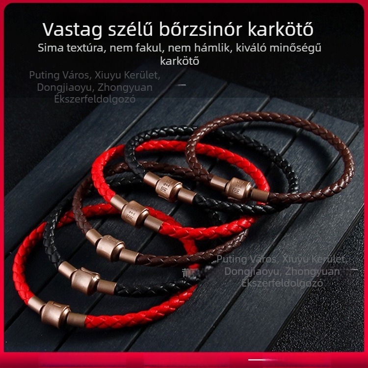 Zhou Sheng stílusú piros zsinóros karkötő, 3D aranyfényes felülettel, DIY ékszer, kézzel kötött, mágneses zár és mikroszálas bőrszál
