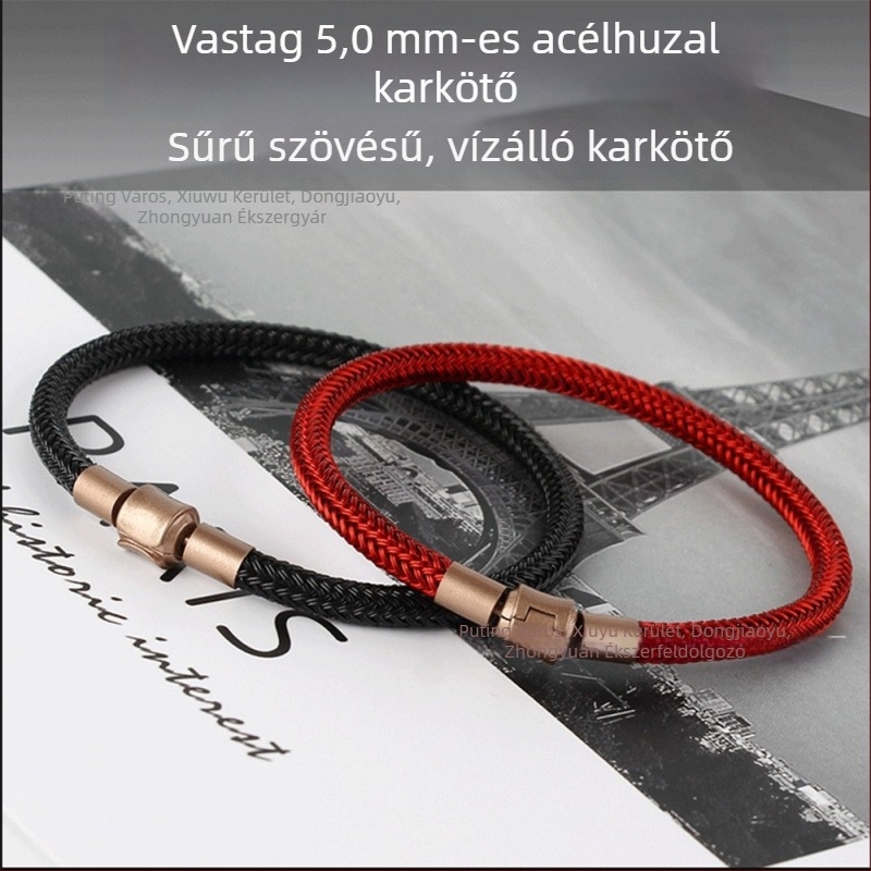 Zhou Sheng stílusú piros zsinóros karkötő, 3D aranyfényes felülettel, DIY ékszer, kézzel kötött, mágneses zár és mikroszálas bőrszál